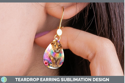 Lion Teardrop Earrings Wild Cats Rainbow Summer Sublimation