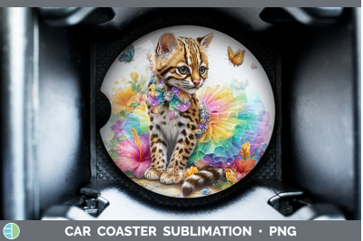 Margay Cat Car Coaster Wild Cats Rainbow Summer Sublimation