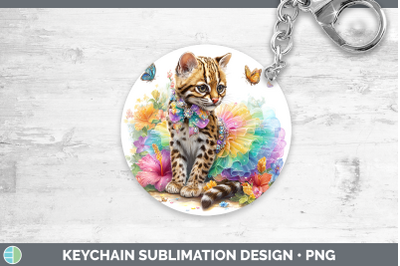 Margay Cat Keychain Wild Cats Rainbow Summer Sublimation Key