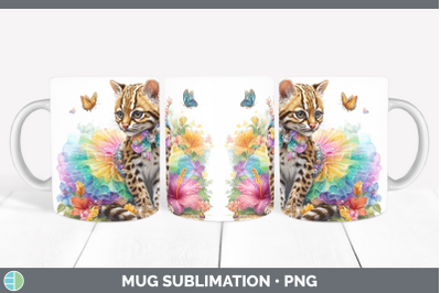 Margay Cat Mug Wrap Wild Cats Rainbow Summer Sublimation Cof