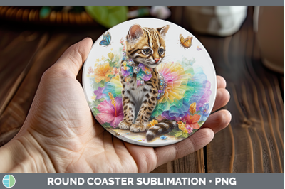 Margay Cat Round Coaster Wild Cats Rainbow Summer Sublimatio