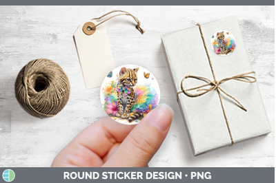 Wild Cats Rainbow Summer Margay Cat Stickers | Round Labels
