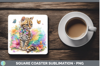 Margay Cat Square Coaster Wild Cats Rainbow Summer Sublimati