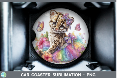 Ocelot Car Coaster Wild Cats Rainbow Summer Sublimation Drin