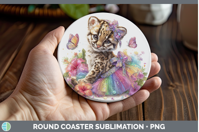 Ocelot Round Coaster Wild Cats Rainbow Summer Sublimation Co