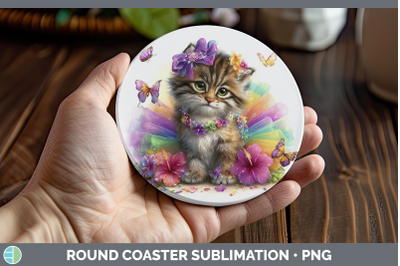 Pallas Cat Round Coaster Wild Cats Rainbow Summer Sublimatio