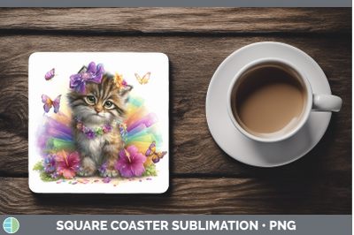 Pallas Cat Square Coaster Wild Cats Rainbow Summer Sublimati
