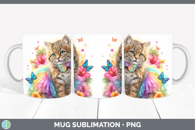 Pampas Cat Mug Wrap Wild Cats Rainbow Summer Sublimation Cof