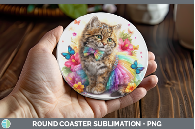 Pampas Cat Round Coaster Wild Cats Rainbow Summer Sublimatio