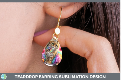 Pampas Cat Teardrop Earrings Wild Cats Rainbow Summer Sublim