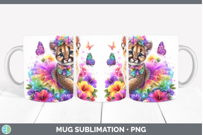 Puma Concolor Mug Wrap Wild Cats Rainbow Summer Sublimation
