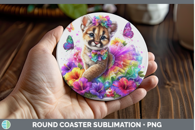 Puma Concolor Round Coaster Wild Cats Rainbow Summer Sublima