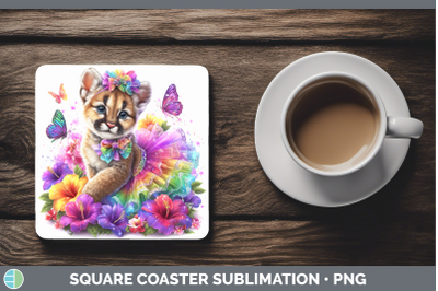 Puma Concolor Square Coaster Wild Cats Rainbow Summer Sublim