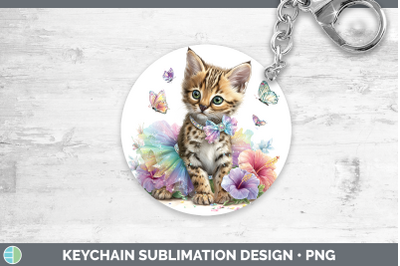 Serval Keychain Wild Cats Rainbow Summer Sublimation Keyring