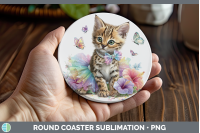 Serval Round Coaster Wild Cats Rainbow Summer Sublimation Co