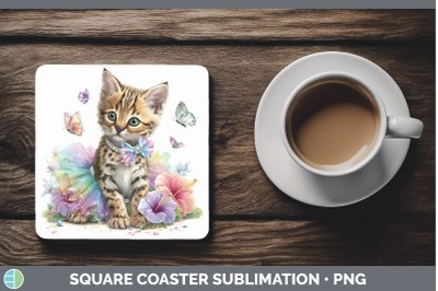 Serval Square Coaster Wild Cats Rainbow Summer Sublimation D