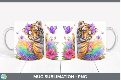 Tiger Mug Wrap Wild Cats Rainbow Summer Sublimation Coffee C