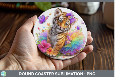 Tiger Round Coaster Wild Cats Rainbow Summer Sublimation Coa