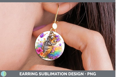 Tiger Round Earrings Wild Cats Rainbow Summer Sublimation Ea