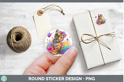 Wild Cats Rainbow Summer Tiger Stickers | Round Labels Desig
