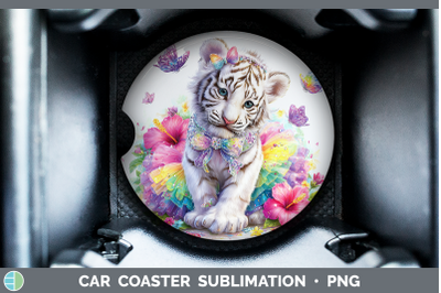 White Tiger Car Coaster Wild Cats Rainbow Summer Sublimation