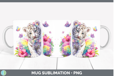 White Tiger Mug Wrap Wild Cats Rainbow Summer Sublimation Co