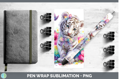 White Tiger Pen Wrap Wild Cats Rainbow Summer Sublimation Pe