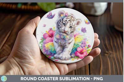 White Tiger Round Coaster Wild Cats Rainbow Summer Sublimati