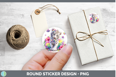 Wild Cats Rainbow Summer White Tiger Stickers | Round Labels