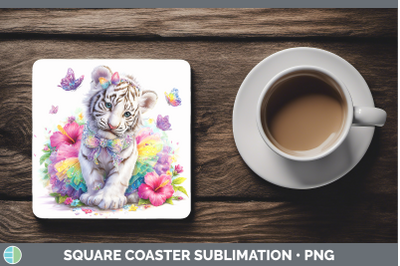 White Tiger Square Coaster Wild Cats Rainbow Summer Sublimat