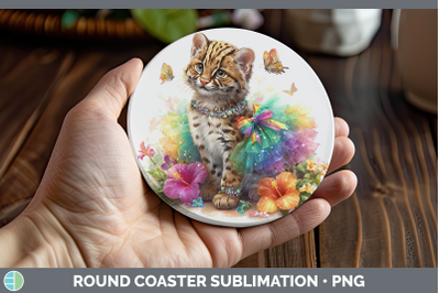 Fishing Cat Round Coaster Wild Cats Rainbow Summer Sublimati
