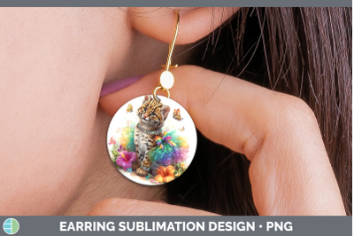 Fishing Cat Round Earrings Wild Cats Rainbow Summer Sublimat