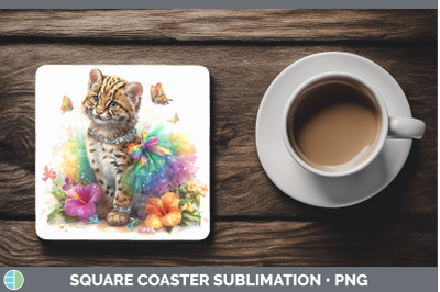 Fishing Cat Square Coaster Wild Cats Rainbow Summer Sublimat