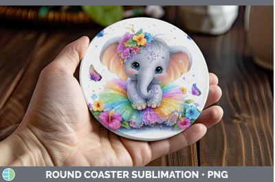 Elephant Round Coaster Safari Rainbow Summer Sublimation Coa