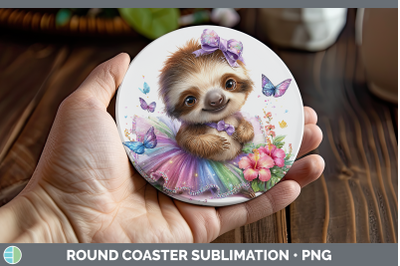 Sloth Round Coaster Safari Rainbow Summer Sublimation Coaste