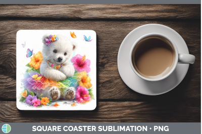 Polar Bear Square Coaster Safari Rainbow Summer Sublimation
