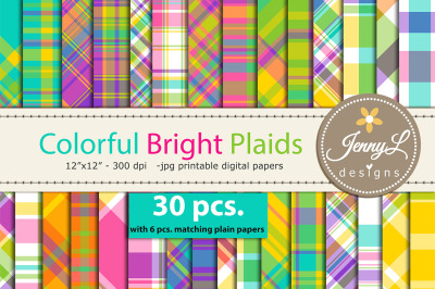 Colorful Bright Plaids Digital Papers