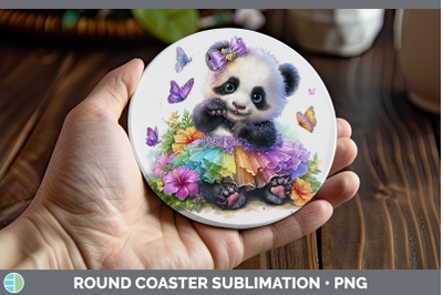 Panda Bear Round Coaster Safari Rainbow Summer Sublimation C