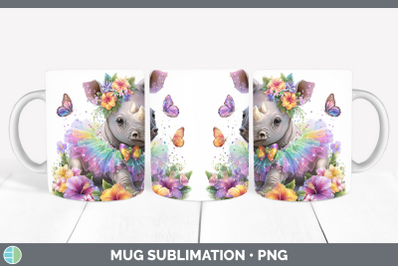 Rhino Mug Wrap Safari Rainbow Summer Sublimation Coffee Cup