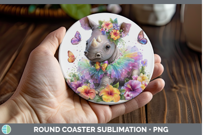 Rhino Round Coaster Safari Rainbow Summer Sublimation Coaste