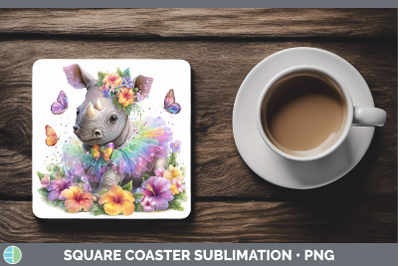 Rhino Square Coaster Safari Rainbow Summer Sublimation Drink