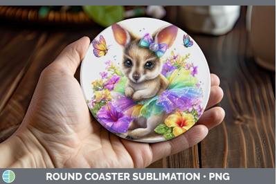 Kangaroo Round Coaster Safari Rainbow Summer Sublimation Coa