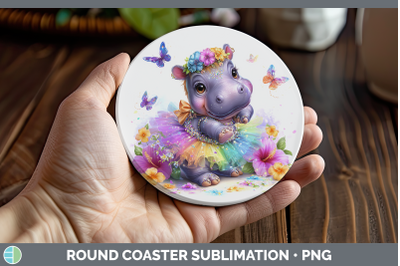 Hippo Round Coaster Safari Rainbow Summer Sublimation Coaste