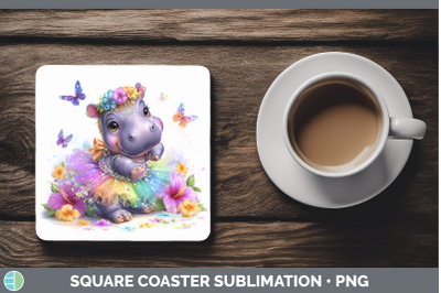Hippo Square Coaster Safari Rainbow Summer Sublimation Drink