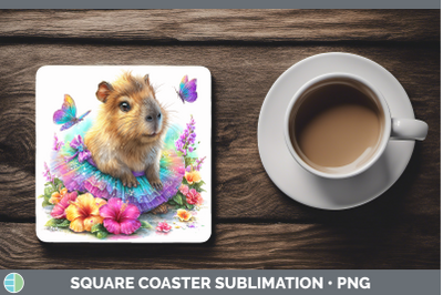 Capybara Square Coaster Safari Rainbow Summer Sublimation Dr
