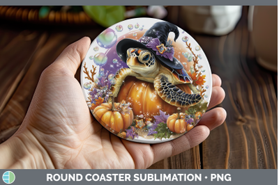 Sea turtle Round Coaster Sea Halloween Sublimation Coaster D