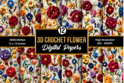Colorful 3D Crochet Flowers Seamless Patterns