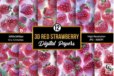 3D Transparent Red Strawberries Seamless Patterns