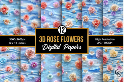 3D Pastel Beaded Roses Seamless Pattern