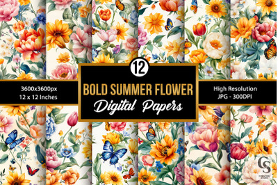 Bold Summer Garden Flowers Seamless Pattern